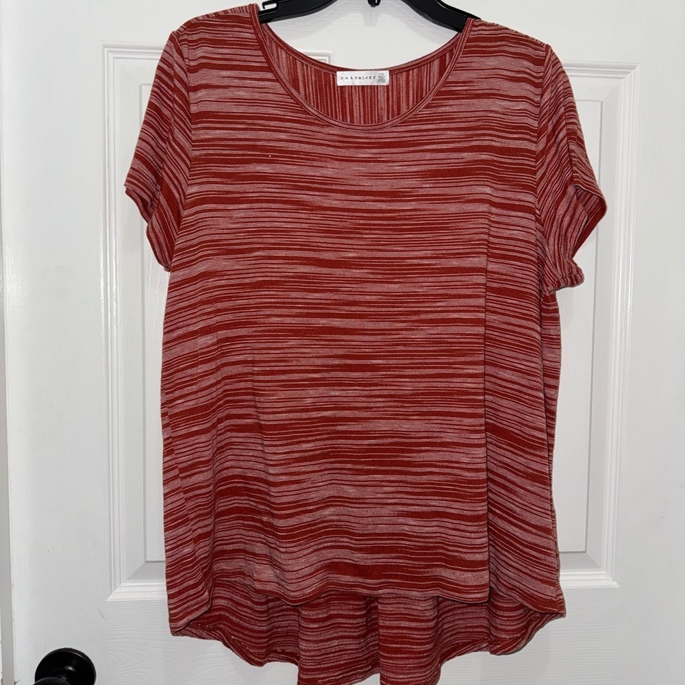 Retrology Red Short Sleeve High Low Blouse with Button Details
